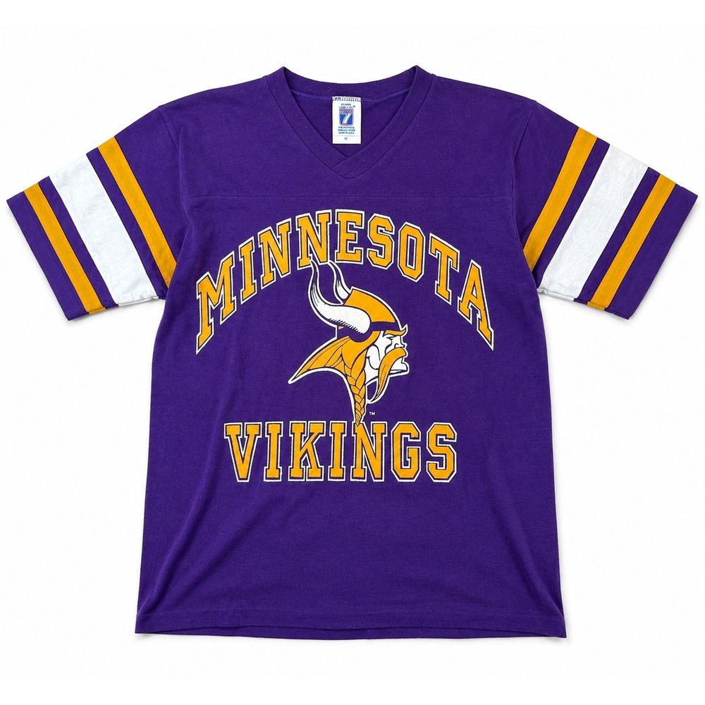 Vintage Logo 7 Minnesota Vikings Jersey Tee USA‎ Made Purple NFL Shirt M
